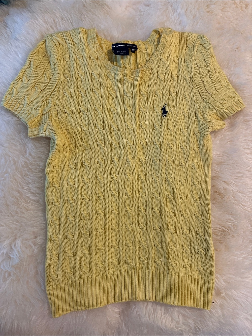Ralph Lauren Pale Yellow Cable-Knit Short Sleeve Sweater